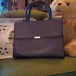 Grey croc embossed faux leather handbag